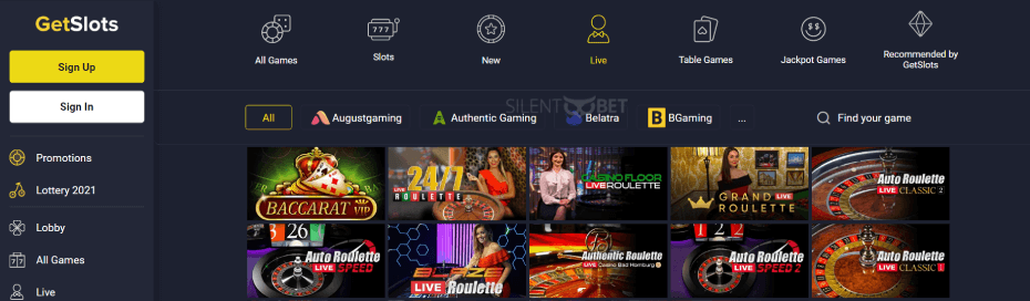 GetSlots Casino Live Games