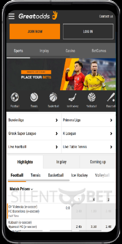 GreatOdds sports section on android