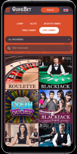 Gunsbet mobile live casino