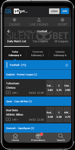 Hopa Sports Section on Android