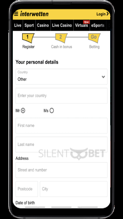 Interwetten mobile registration form thru Android