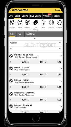 Interwetten mobile sports section thru iPhone