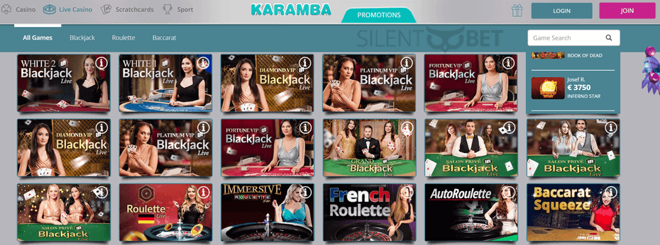 karamba live casino games