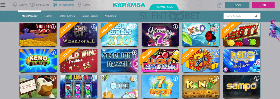 karamba scratchcards section