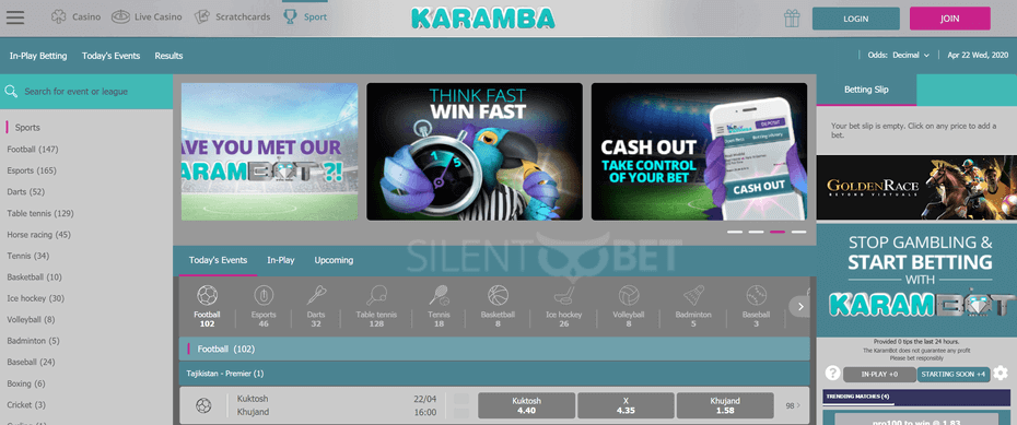 karamba sportsbook homepage