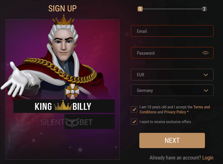King Billy signup form