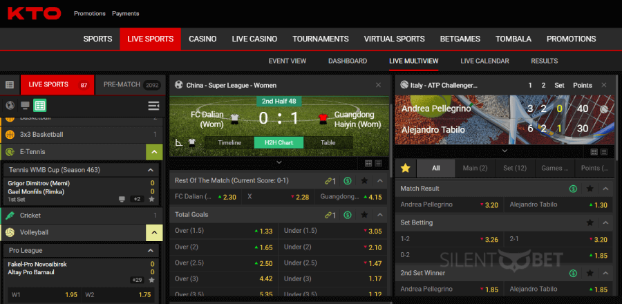 KTO live betting section