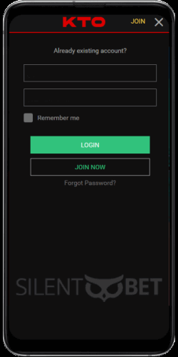 KTO mobile login page thru Android