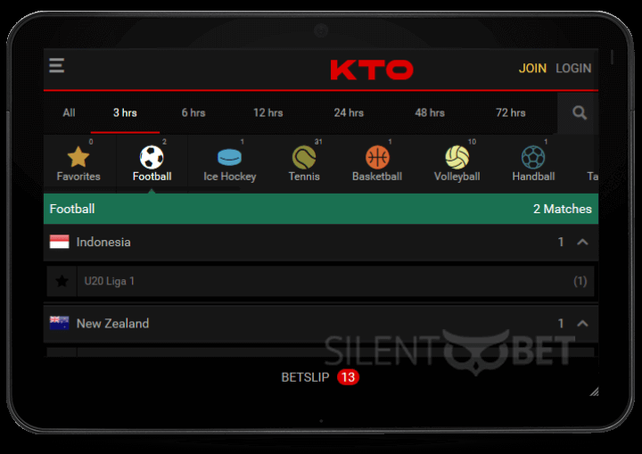 KTO mobile version thru tablet