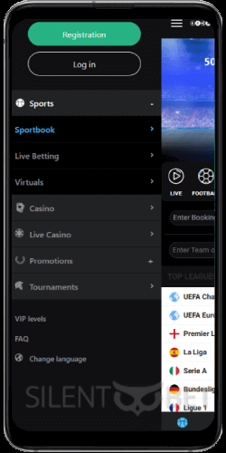 LibraBet mobile menu thru Android