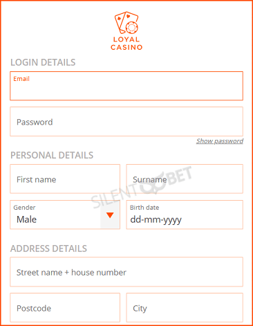 Loyal Casino signup form