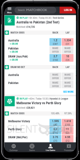 In-Play in Matchbook Android app