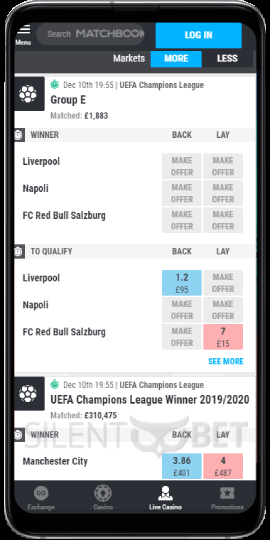 Sports betting in Matchbook Android app