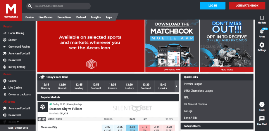 Homepage of Matchbook