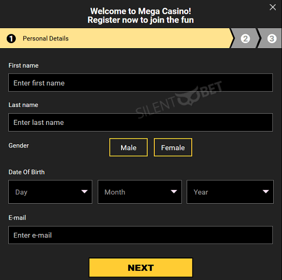 Mega casino signup form