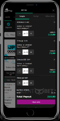 MoPlay mobile betslip on iPhone