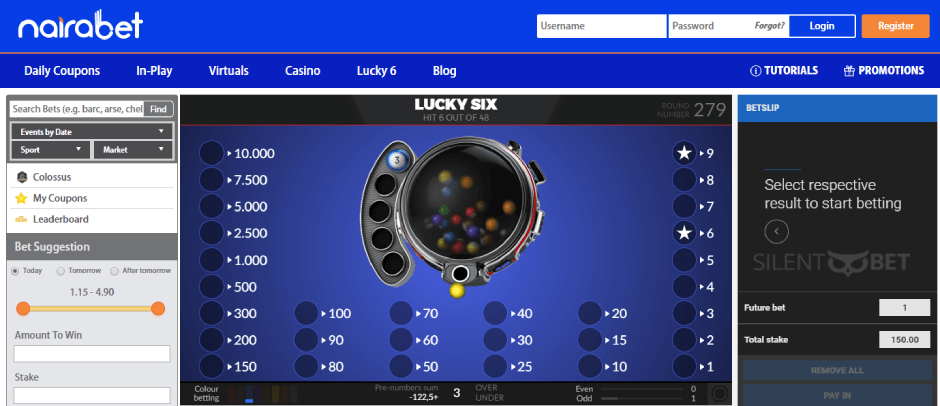lotto game lucky six at nairabet