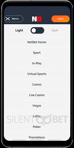 Netbet mobile menu for Android