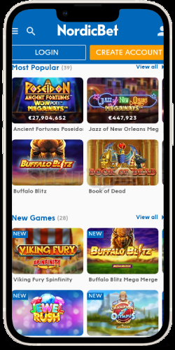 NordicBet mobile casino on iPhone