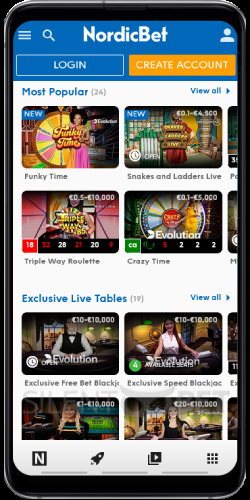 NordicBet mobile live casino thru Android