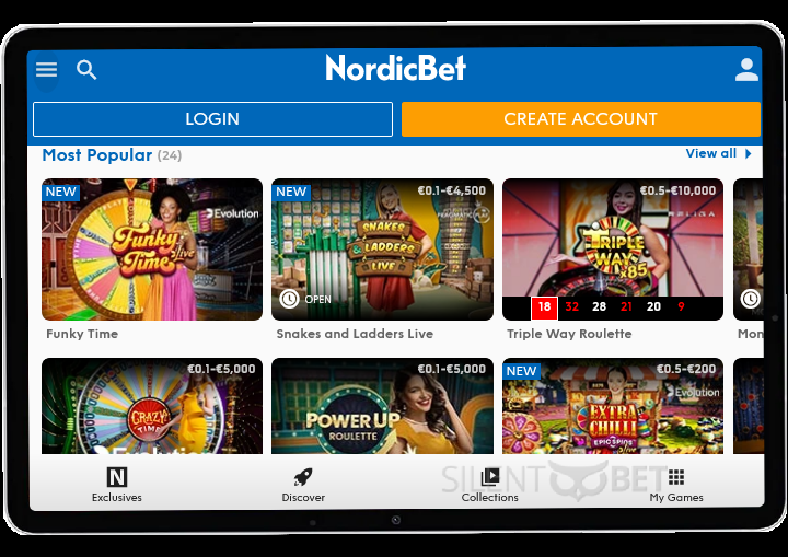 NordicBet mobile version thru tablet
