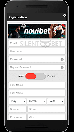 Novibet mobile registration for Android
