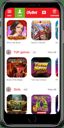 Casino in OlyBet iOS app