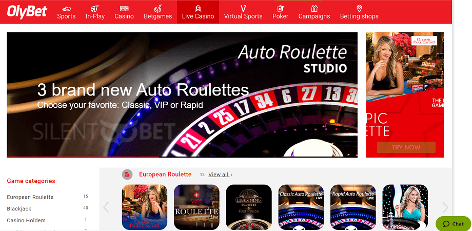 Live casino at OlyBet