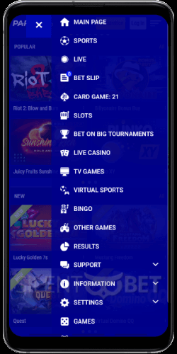 paripesa android app menu