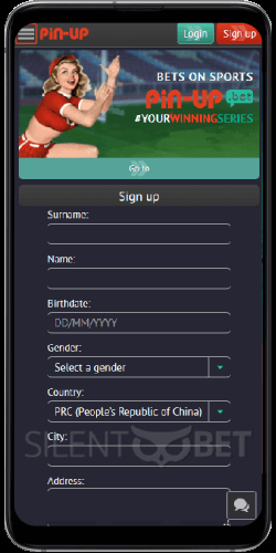 Pin Up bet registration on Android