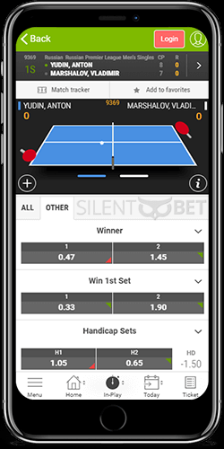 Playa Bets Table Tennis InPlay on iOS