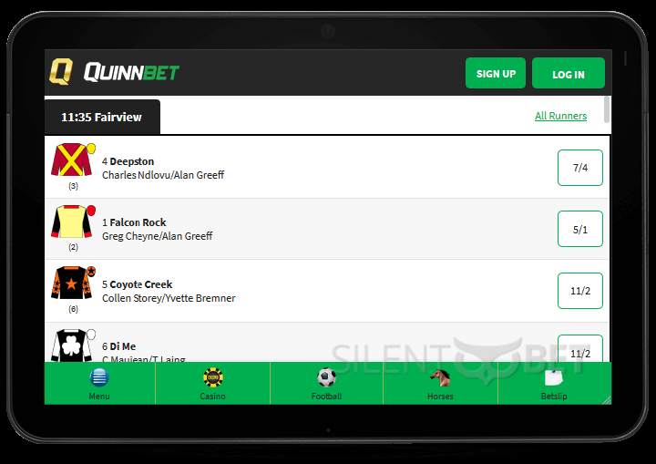 QuinnBet mobile version thru tablet