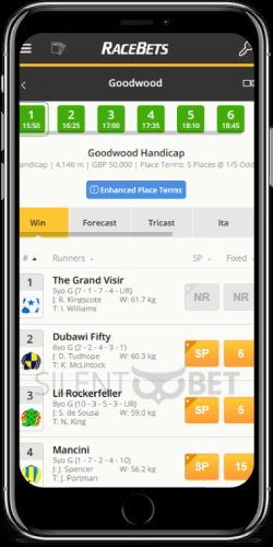 RaceBets mobile betting on horse races thru iPhone