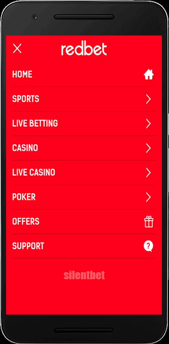 Redbet mobile menu for Android