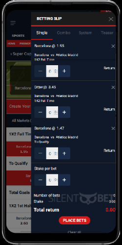 Redzone mobile betslip on Android