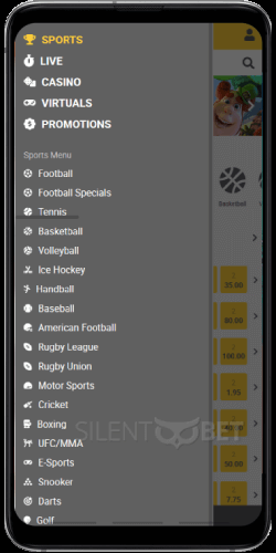 ReloadBet mobile menu thru Android