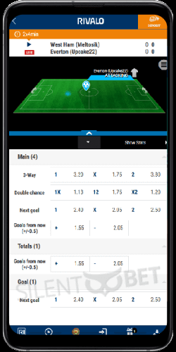 Rivalo mobile live bets on the Android app