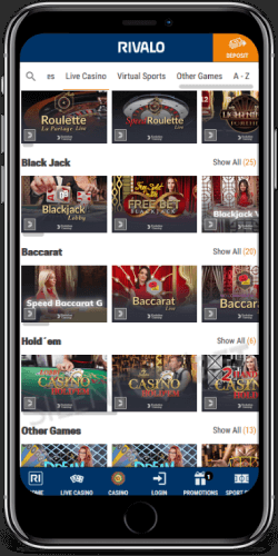 Rivalo mobile live casino iOS