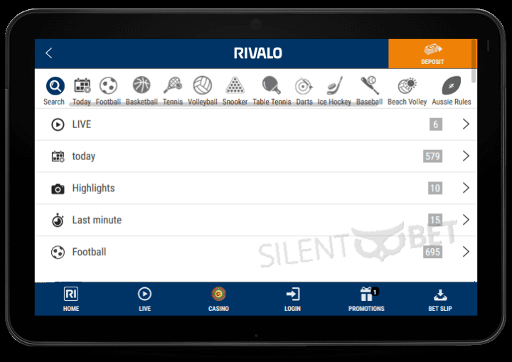 Rivalo mobile version tablet