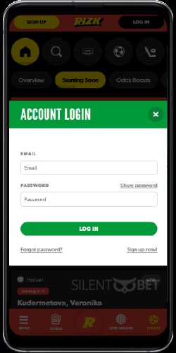 Rizk mobile login on Android