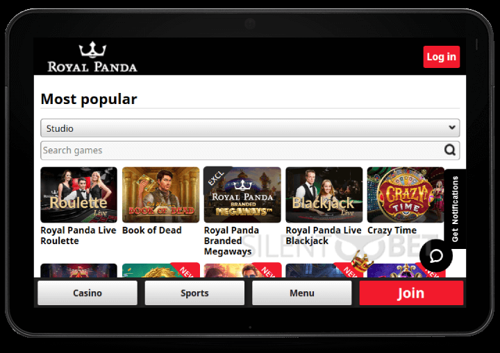 Royal Panda Casino Mobile Version on Tablet