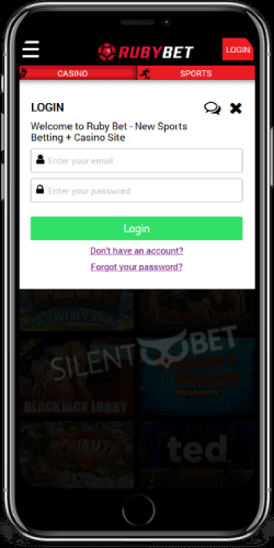 RubyBet mobile login on iOS app
