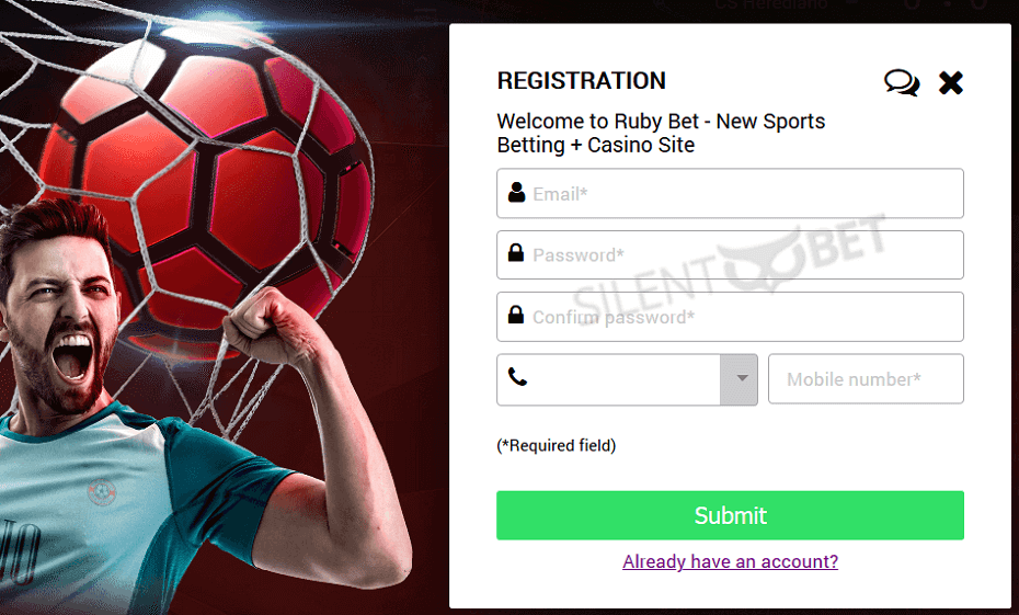 Signup form at Ruby Bet