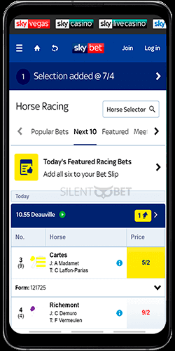 SkyBet mobile horse racing for Android