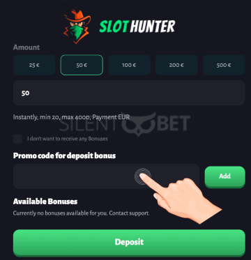 Slot Hunter bonus code enter