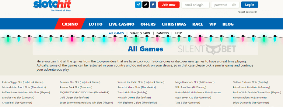 SlotoHit casino homepage