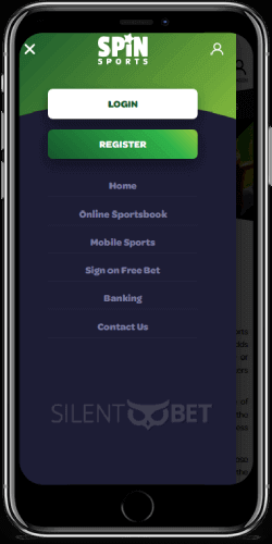 SpinSports Mobile Menu on iPhone