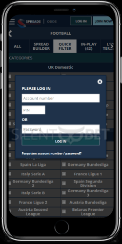 Sporting Index mobile login on the iPhone app
