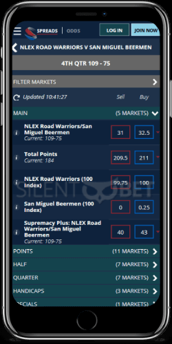 Sporting Index mobile odds on iOS
