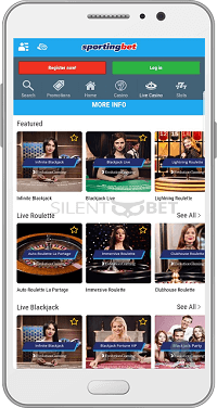 Live casino in Sportingbet's Android app